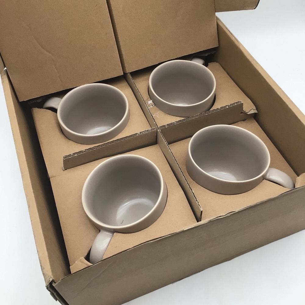 Fable The Mugs Set of 4 Desert Taupe Stoneware Ceramic Coffee Mugs NEW